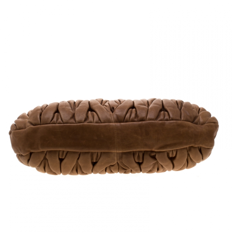 Pre Owned Miu Miu Brown Matelasse Leather Coffer Hobo