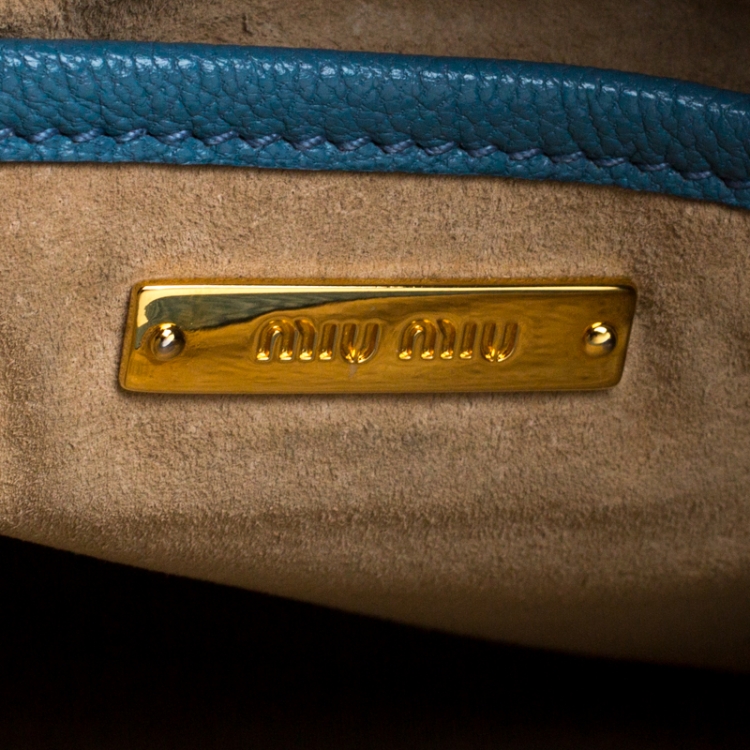 Pre Owned Miu Miu Blue Leather Large Madras Tote 