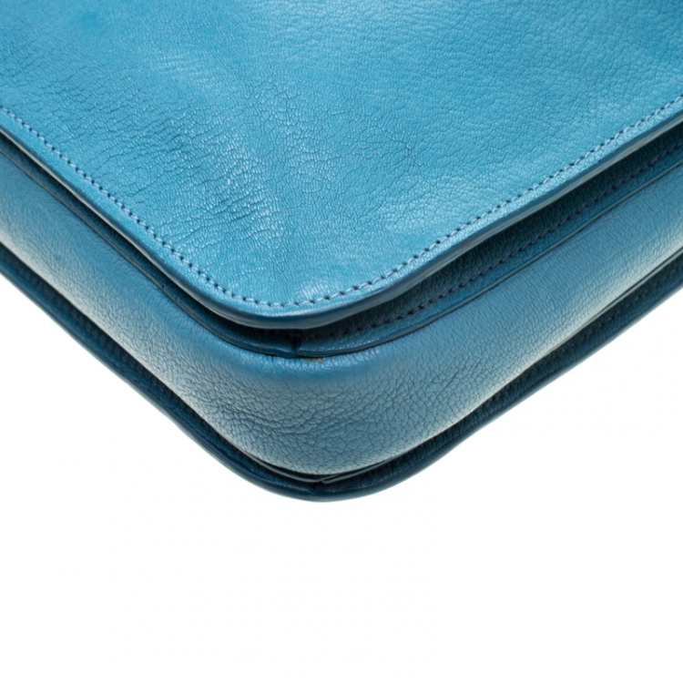 Pre Owned Miu Miu Blue Leather Large Madras Tote 