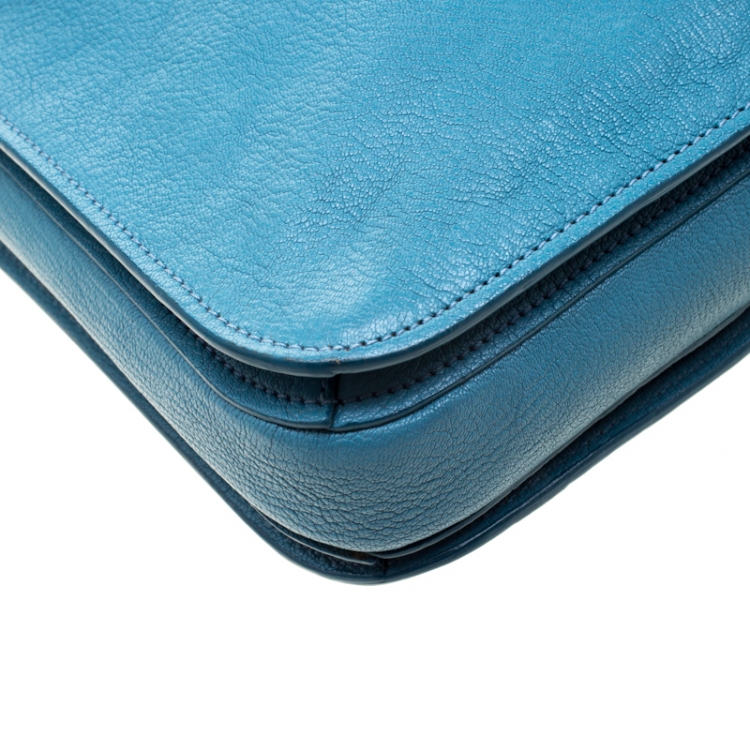 Pre Owned Miu Miu Blue Leather Large Madras Tote 