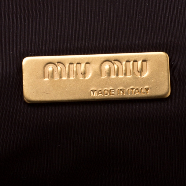 Pre Owned Miu Miu Gold Crystal Leather Chain Clutch Bag