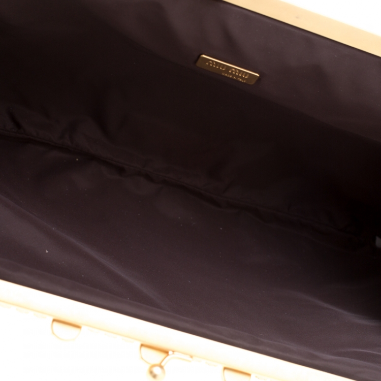 Pre Owned Miu Miu Gold Crystal Leather Chain Clutch Bag