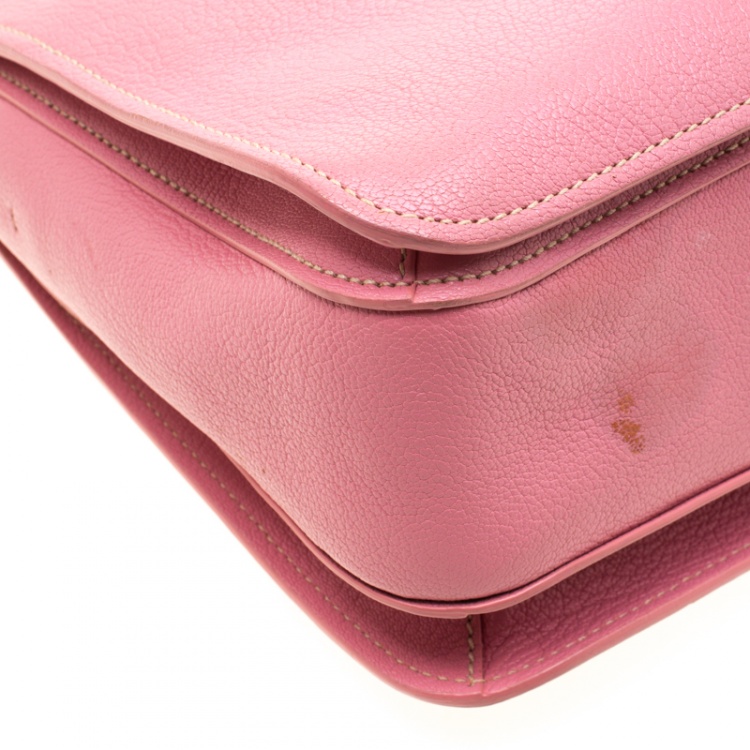 Pre Owned Miu Miu Pink Leather Medium Madras Tote