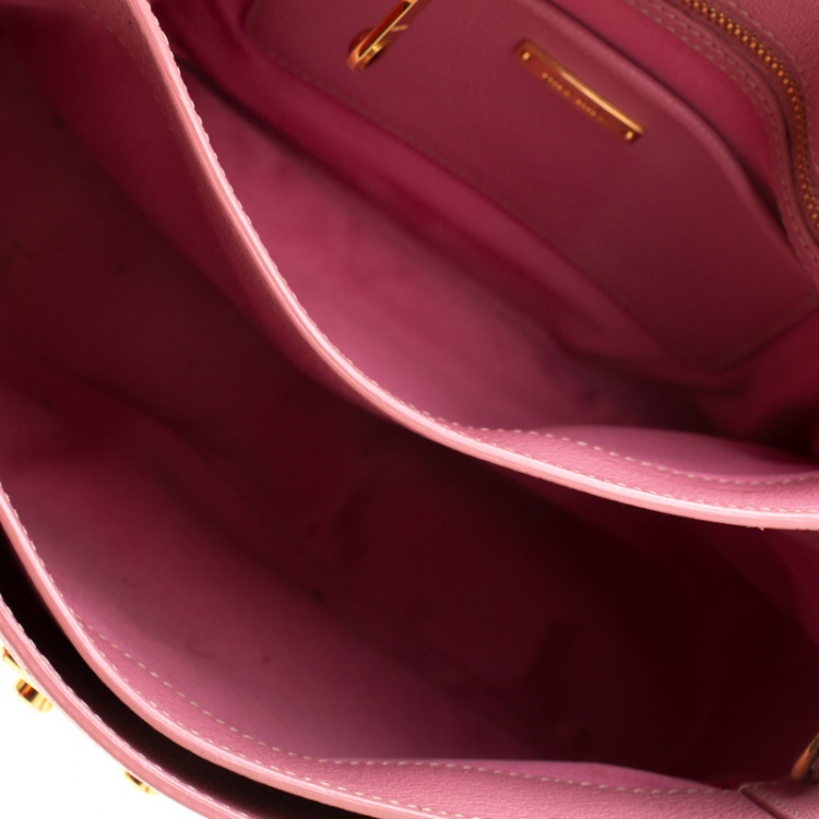 Pre Owned Miu Miu Pink Leather Medium Madras Tote