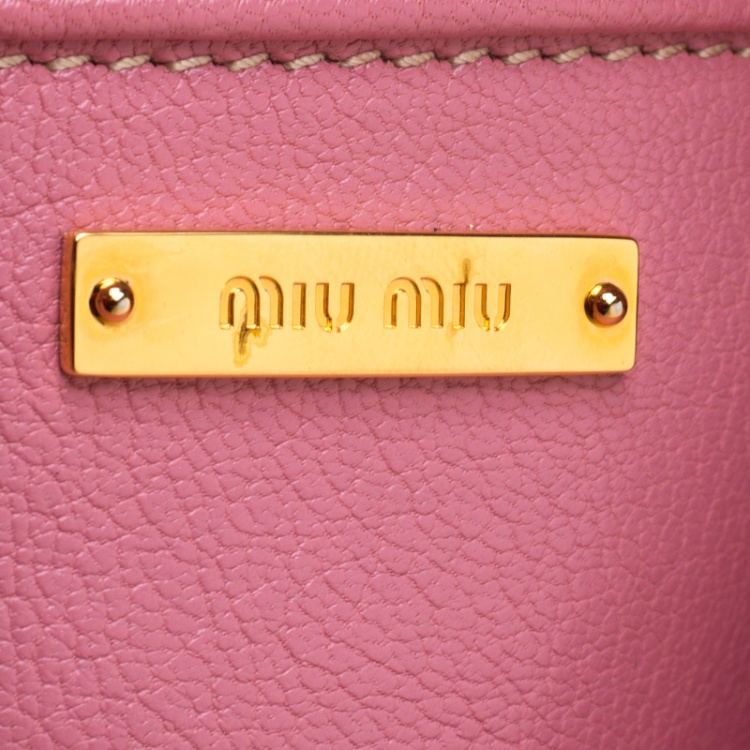 Pre Owned Miu Miu Pink Leather Medium Madras Tote