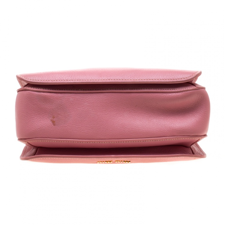 Pre Owned Miu Miu Pink Leather Medium Madras Tote