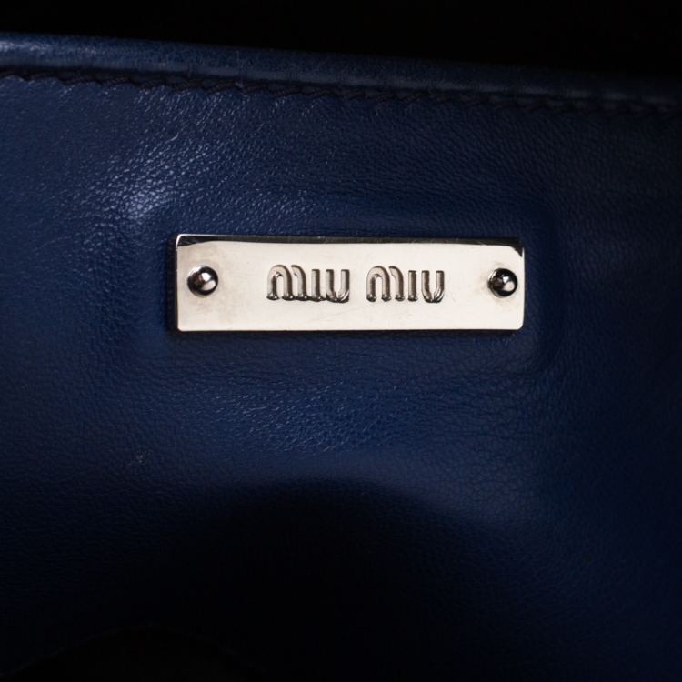 Pre Owned Miu Miu Blue Matelasse Nappa Leather Crystal Tote