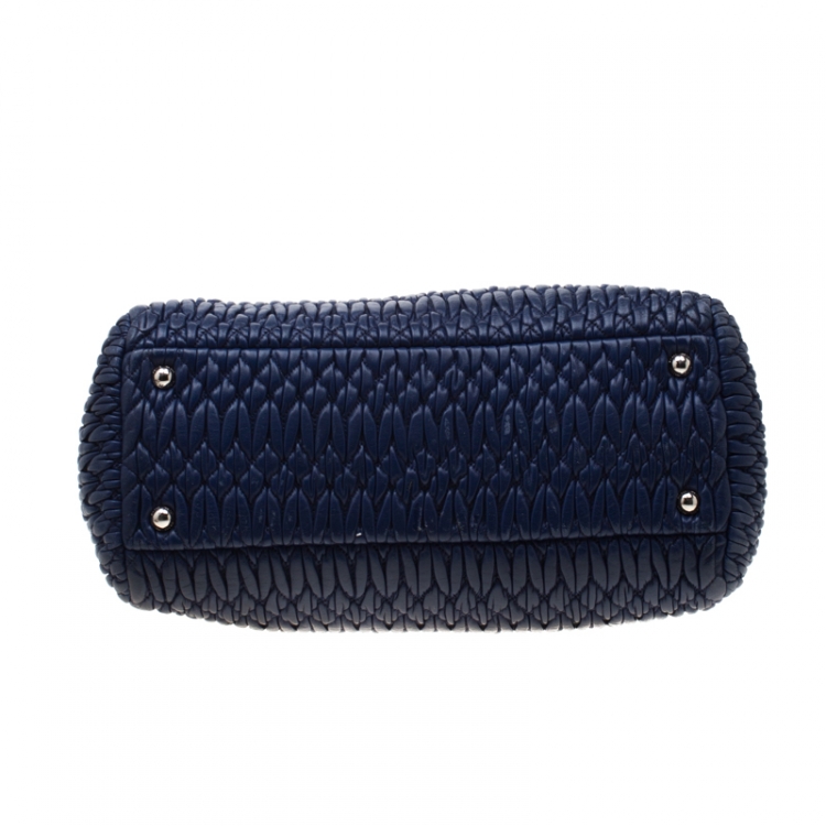 Pre Owned Miu Miu Blue Matelasse Nappa Leather Crystal Tote