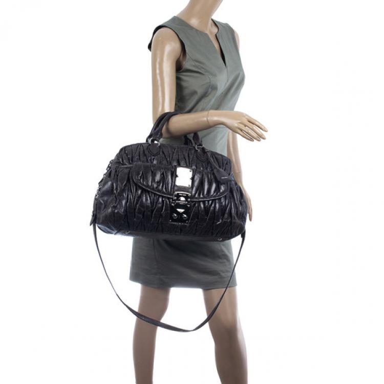 Pre Owned Miu Miu Graphite Matelasse Leather Tote