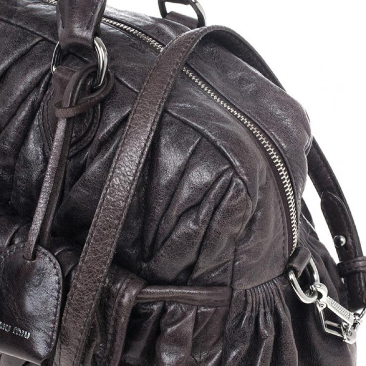 Pre Owned Miu Miu Graphite Matelasse Leather Tote
