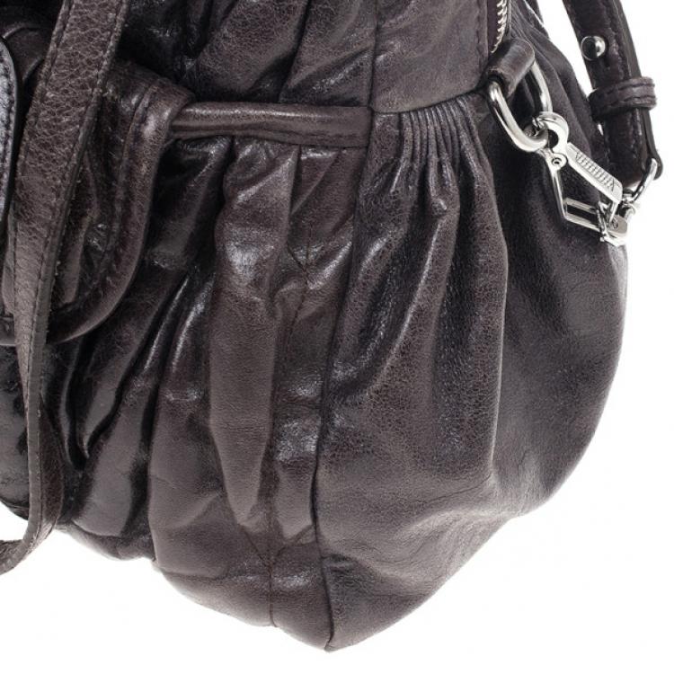 Pre Owned Miu Miu Graphite Matelasse Leather Tote