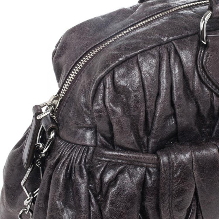 Pre Owned Miu Miu Graphite Matelasse Leather Tote