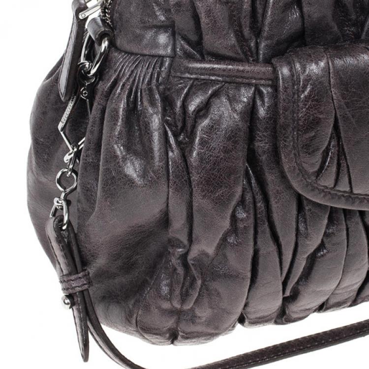 Pre Owned Miu Miu Graphite Matelasse Leather Tote