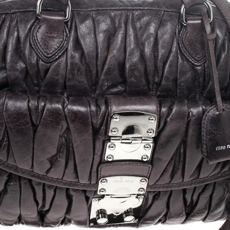 Pre Owned Miu Miu Graphite Matelasse Leather Tote