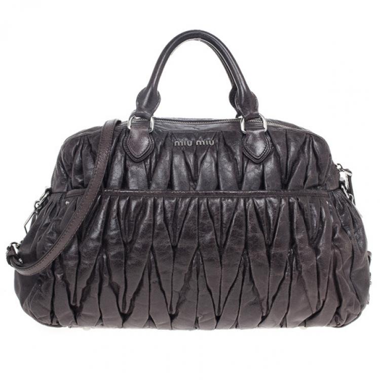 Pre Owned Miu Miu Graphite Matelasse Leather Tote