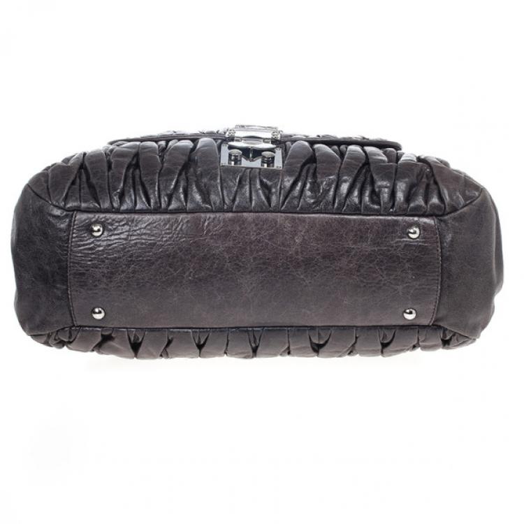Pre Owned Miu Miu Graphite Matelasse Leather Tote