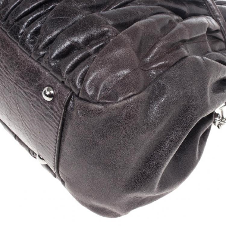 Pre Owned Miu Miu Graphite Matelasse Leather Tote