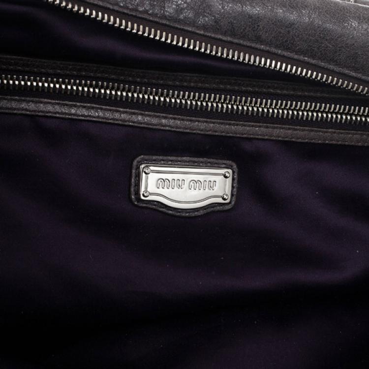 Pre Owned Miu Miu Graphite Matelasse Leather Tote