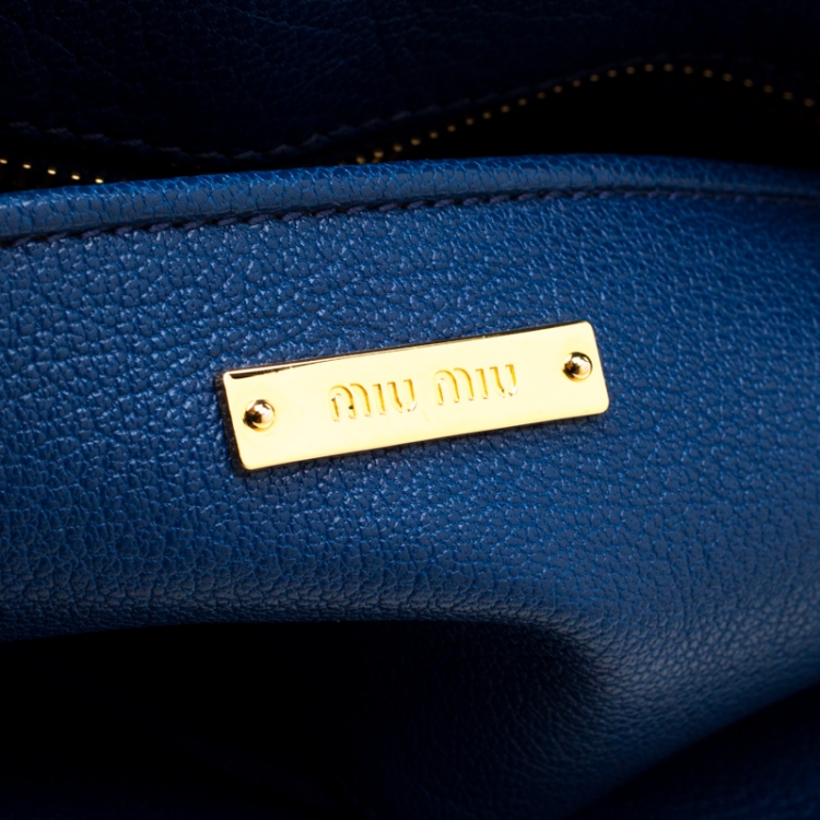 مملوكة مسبقًا Miu Miu Royal Blue Leather Madras Top Handle Bag