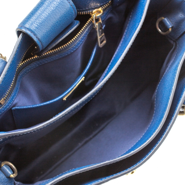 مملوكة مسبقًا Miu Miu Royal Blue Leather Madras Top Handle Bag
