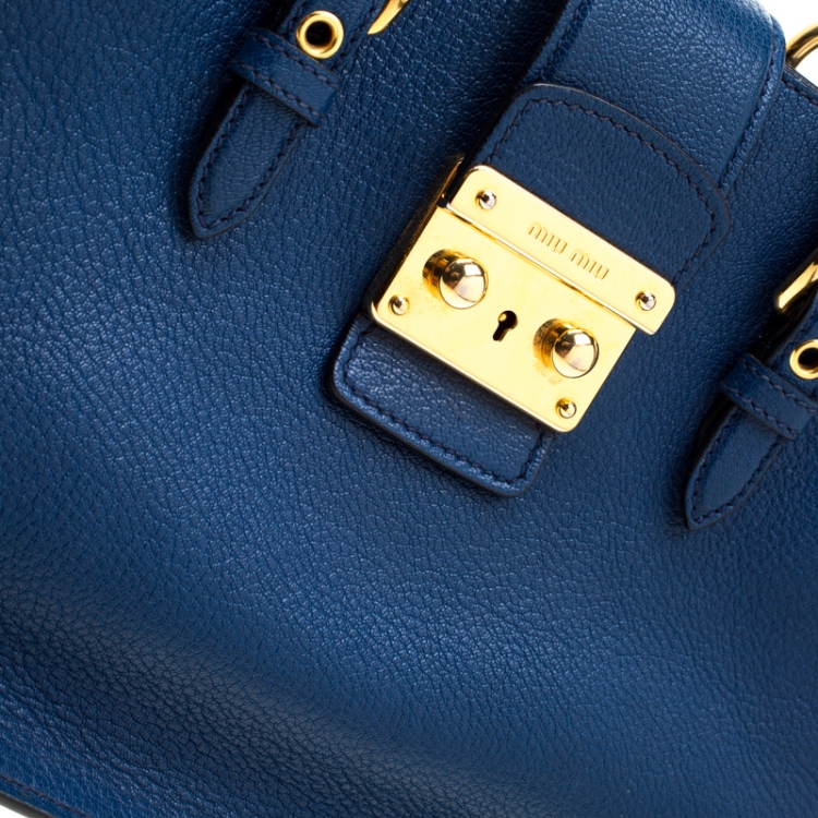 مملوكة مسبقًا Miu Miu Royal Blue Leather Madras Top Handle Bag