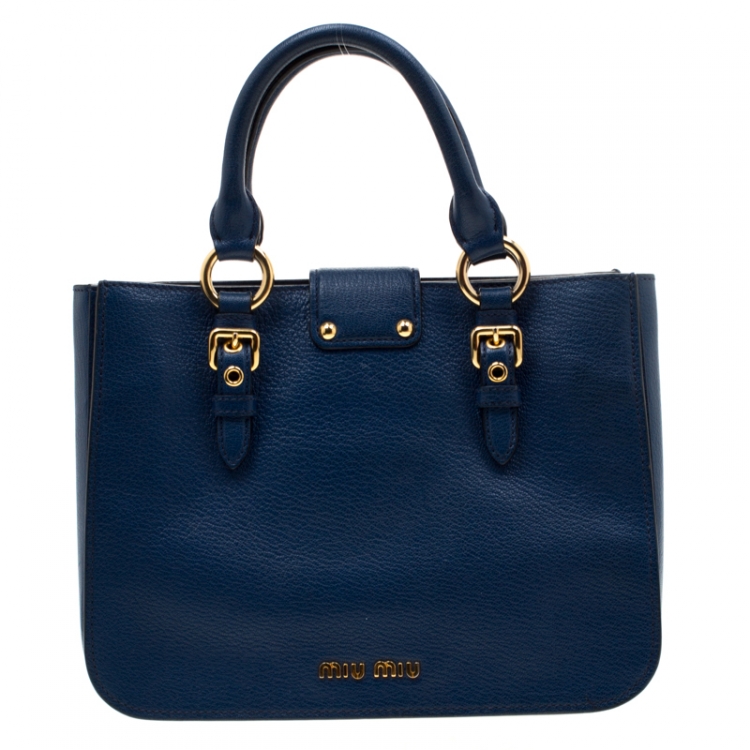 مملوكة مسبقًا Miu Miu Royal Blue Leather Madras Top Handle Bag