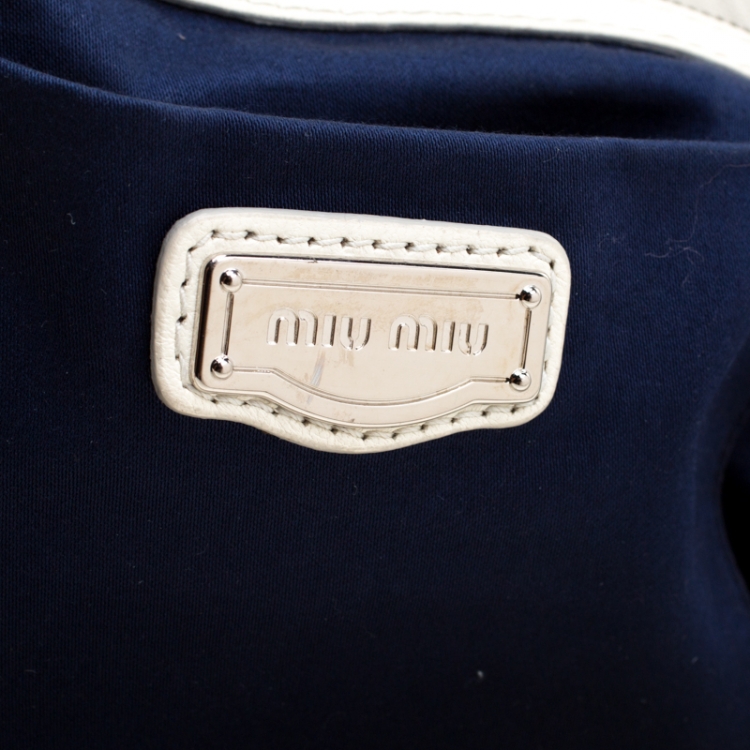 Pre Owned Miu Miu White Matelasse Leather Turn Lock Tote