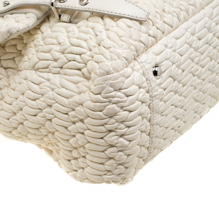 Pre Owned Miu Miu White Matelasse Leather Turn Lock Tote