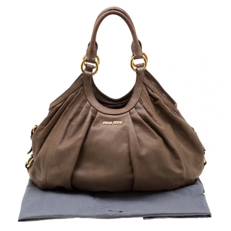 Pre Owned Miu Miu Brown Leather Vitello Sport Hobo Bag  