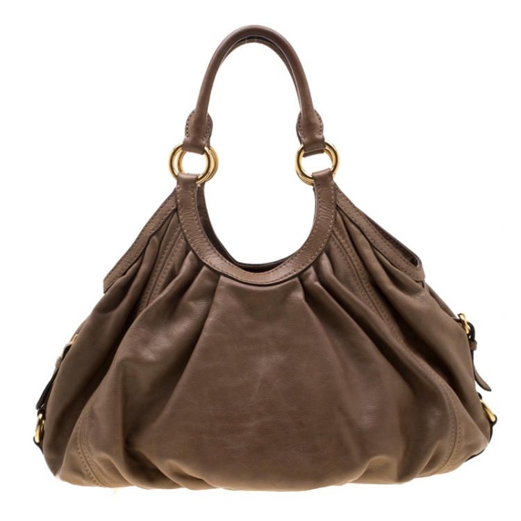 Pre Owned Miu Miu Brown Leather Vitello Sport Hobo Bag  