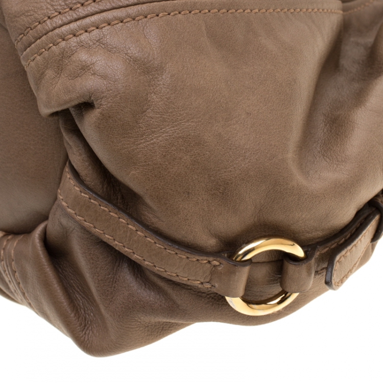 Pre Owned Miu Miu Brown Leather Vitello Sport Hobo Bag  