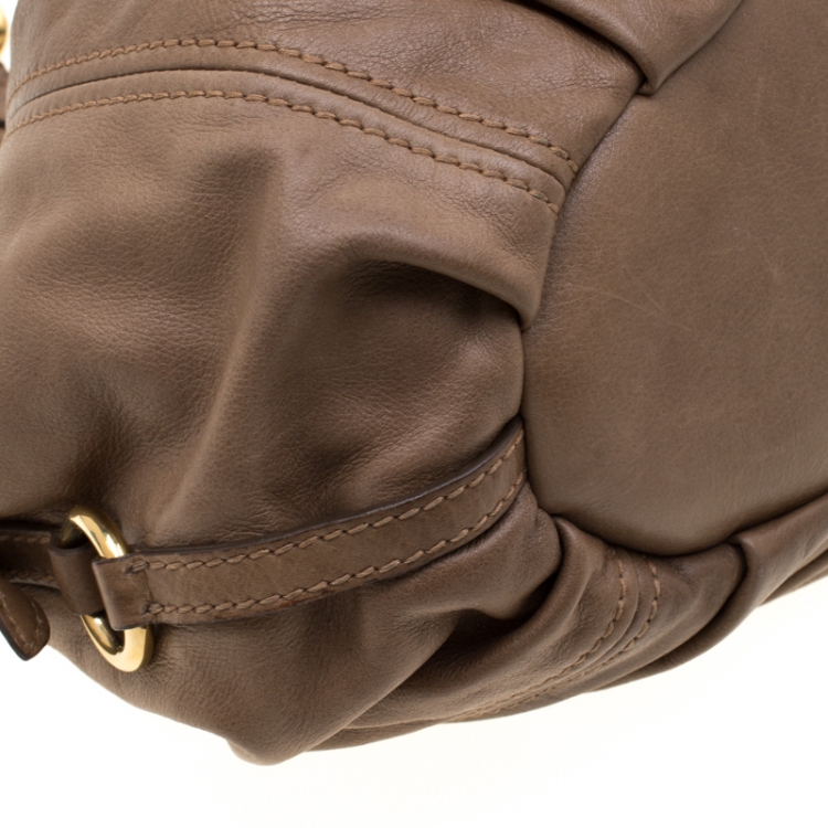 Pre Owned Miu Miu Brown Leather Vitello Sport Hobo Bag  