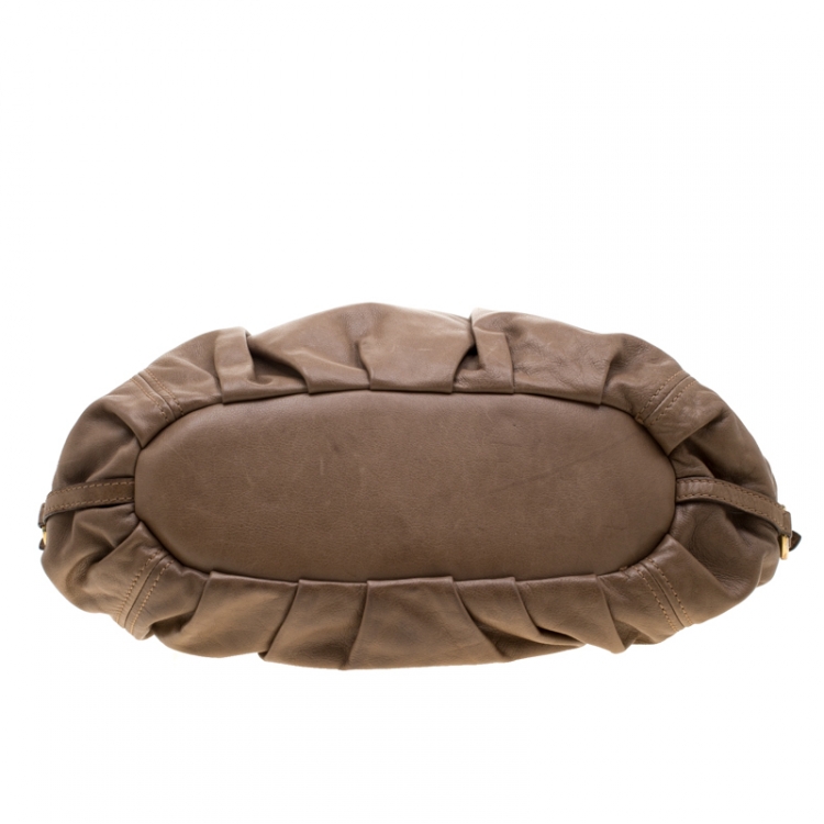 Pre Owned Miu Miu Brown Leather Vitello Sport Hobo Bag  