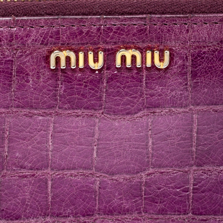 Pre Owned Miu Miu Purple Crocodile Embossed Leather Zip around Wallet