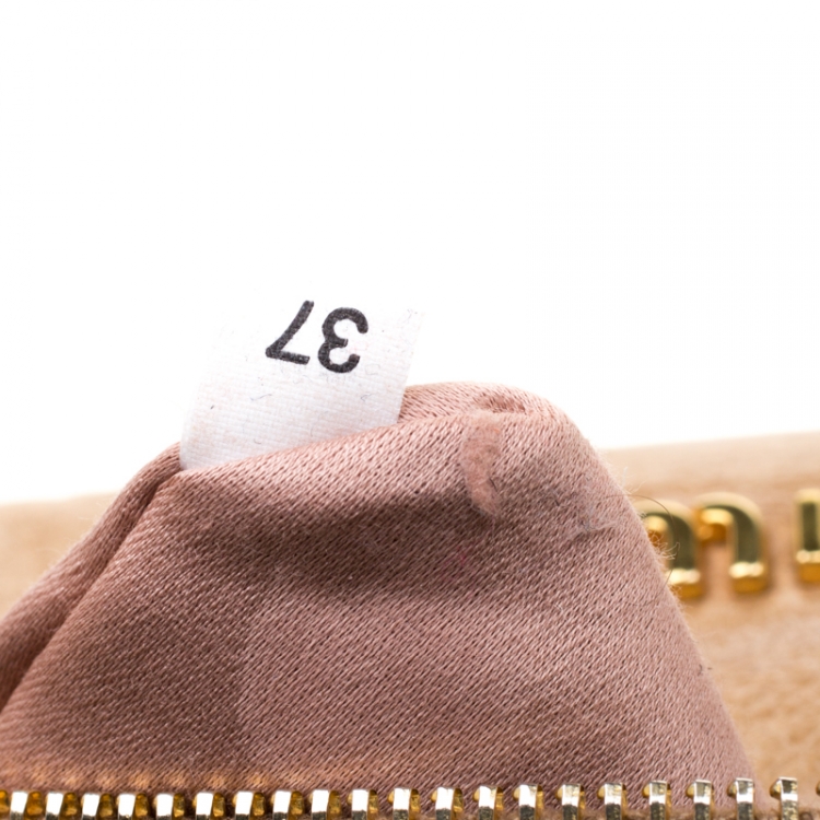 Pre Owned Miu Miu Beige Glazed Leather Bow Tote
