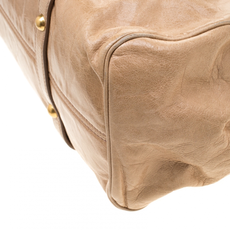 Pre Owned Miu Miu Beige Glazed Leather Bow Tote