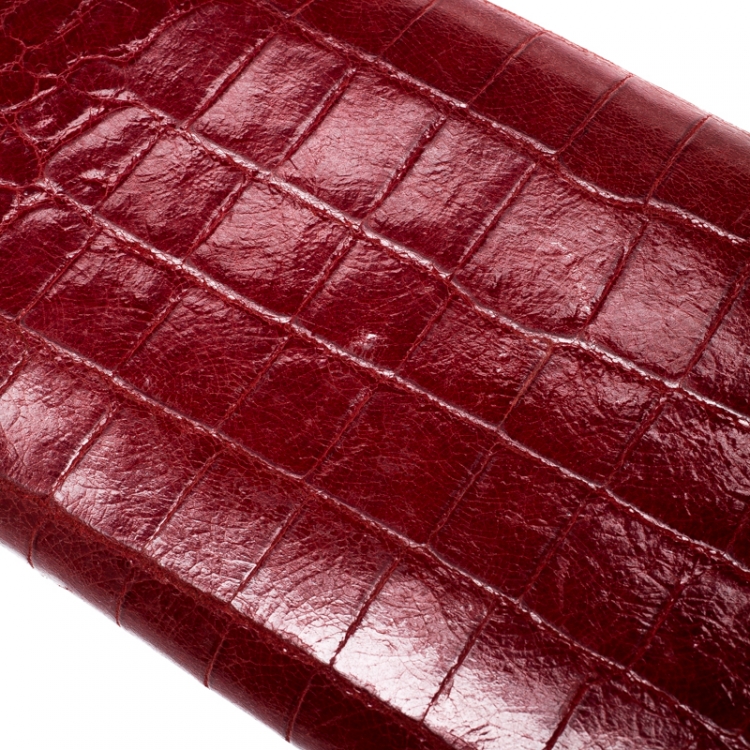 Pre Owned Miu Miu Red Croc Embossed Leather Flap Continental Wallet