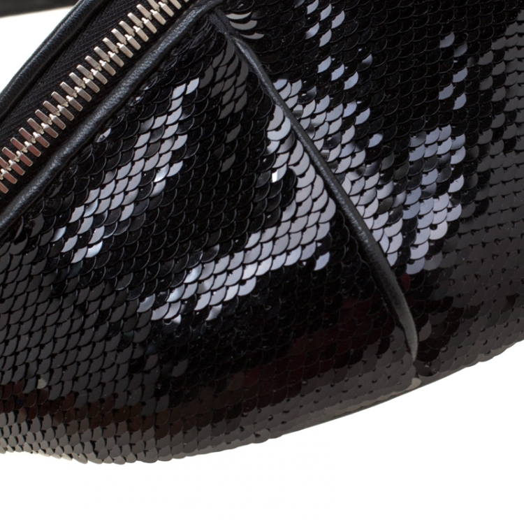 Pre Owned Miu Miu Black Sequins Leather Belt-Bag 