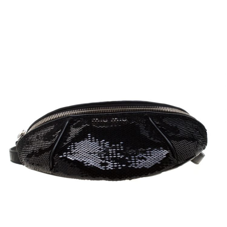 Pre Owned Miu Miu Black Sequins Leather Belt-Bag 