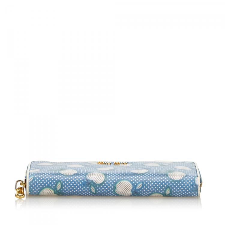 Pre Owned Miu Miu Blue Leather Apple Zip Around Wallet
