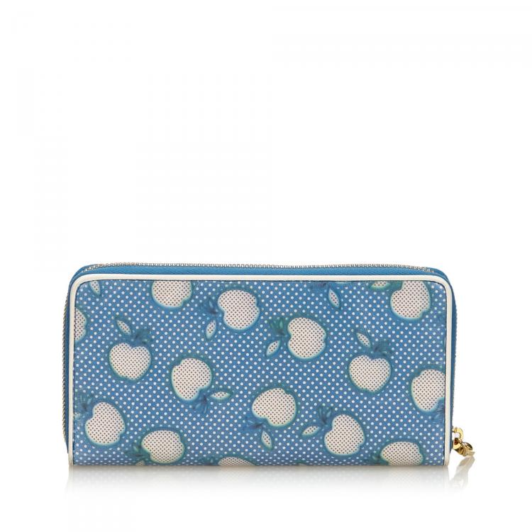 Pre Owned Miu Miu Blue Leather Apple Zip Around Wallet