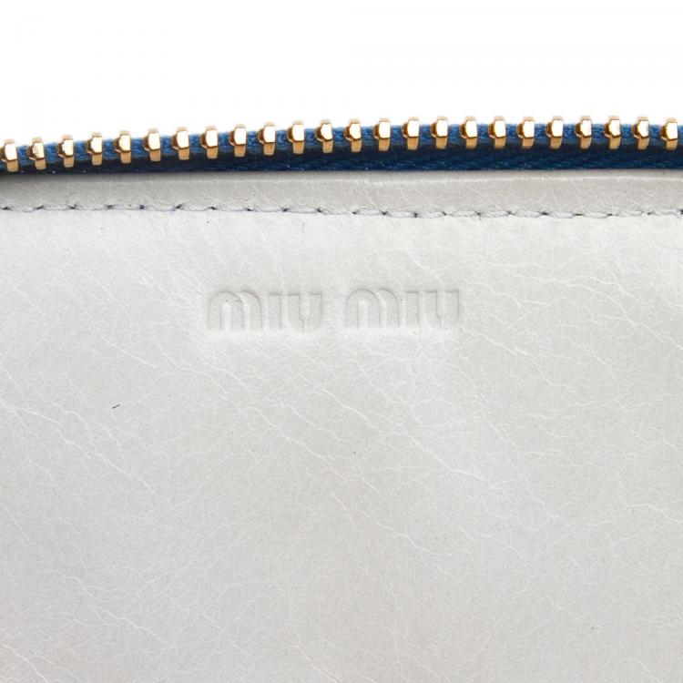 Pre Owned Miu Miu Blue Leather Apple Zip Around Wallet