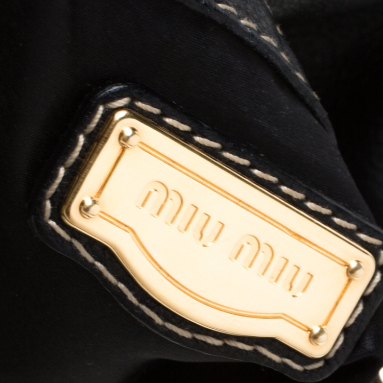 Pre Owned Miu Miu Black Leather Wooden Handle Hobo