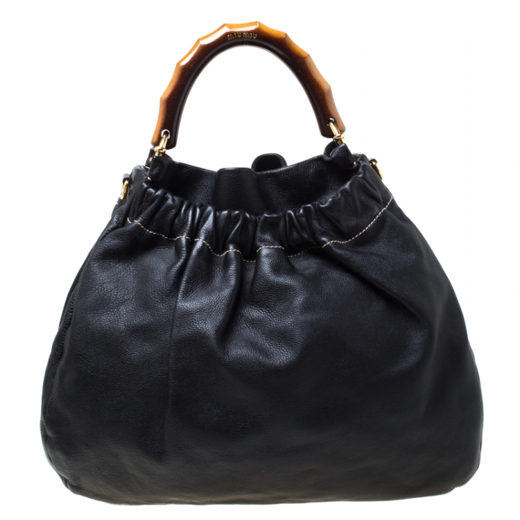 Miu Miu Black Leather Wooden Handle Hobo Miu Miu | TLC