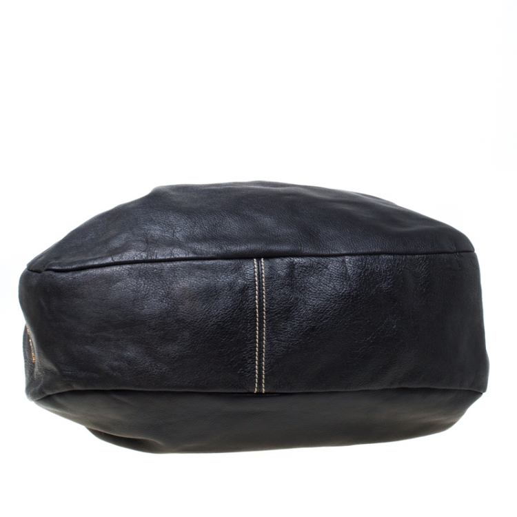 Pre Owned Miu Miu Black Leather Wooden Handle Hobo