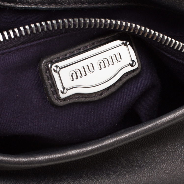 Pre Owned Miu Miu Dark Grey Matelasse Leather Coffer Hobo 