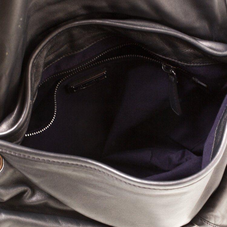 Pre Owned Miu Miu Dark Grey Matelasse Leather Coffer Hobo 