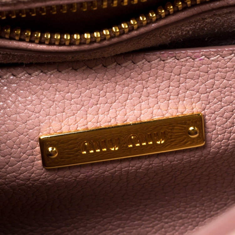 Pre Owned Miu Miu Pink/White leather Mini Madras Top Handle Bag 