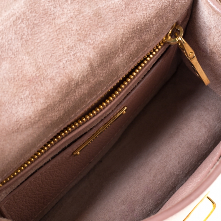 Pre Owned Miu Miu Pink/White leather Mini Madras Top Handle Bag 