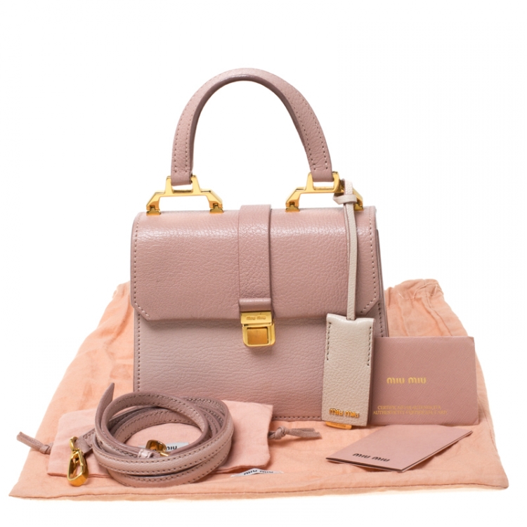 Pre Owned Miu Miu Pink/White leather Mini Madras Top Handle Bag 